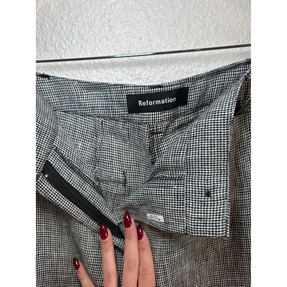 Reformation 100% Linen Houndstooth Wide Leg‎ Pants Black White Size 4